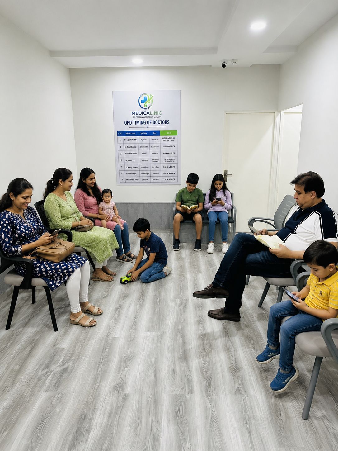 Medicalinic patient waiting area with families